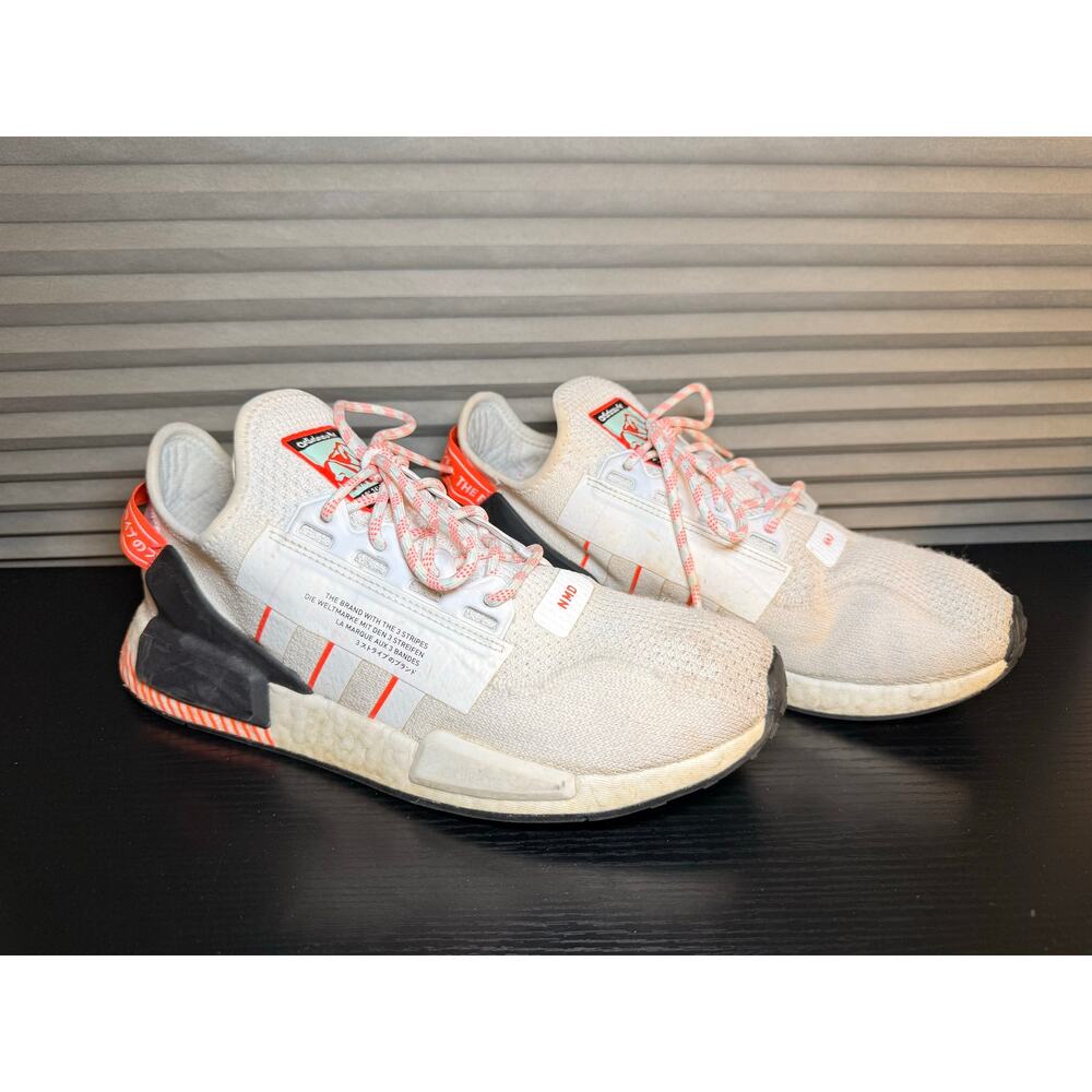 Adidas NMD R1 Mens Size 10 White Orange Boost Running Shoes Sneakers Athletic